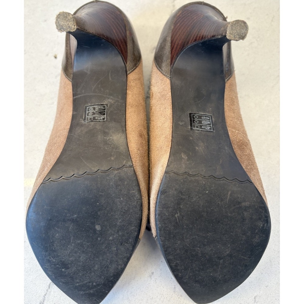Mode Spana Vintage Woman's 8.5 Oxford Pumps W/Lace Up Brown Taupe Glossy Cap Toe - Picture 6 of 10